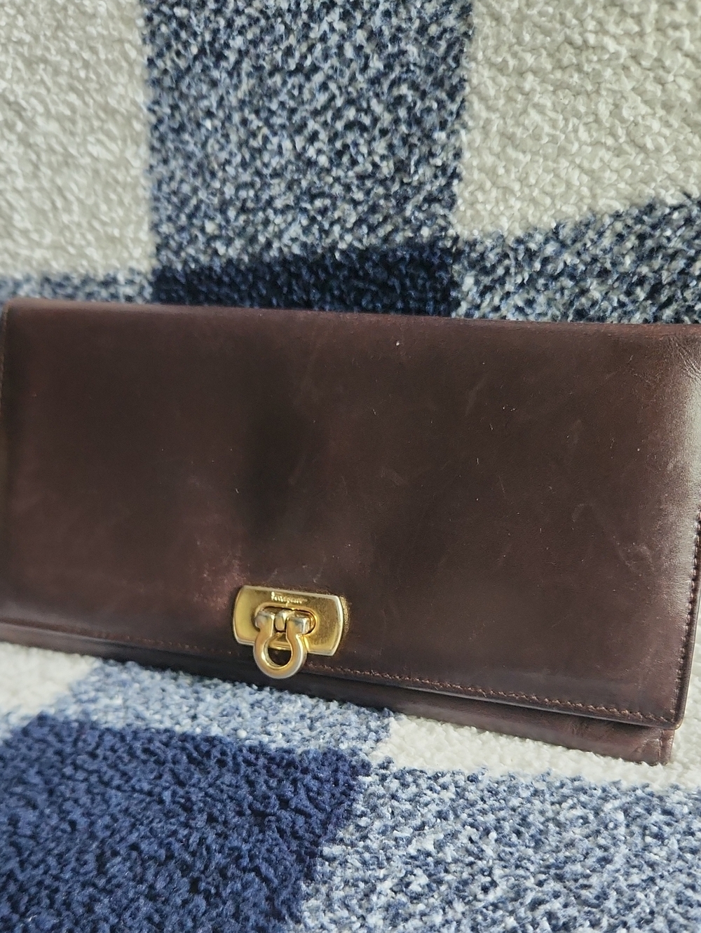 Salvatore Ferragamo Dark Brown Leather Wallet with Gold Hardware